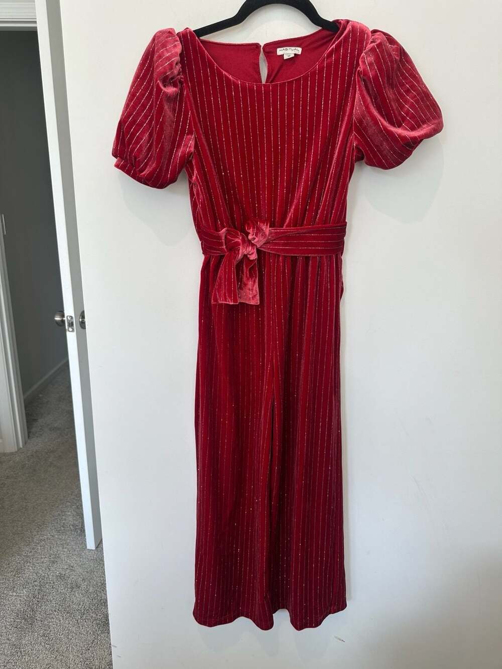 Habitual Velvet Jumpsuit Size Girls 10 Red Metallic Shimmer Short Sleeve